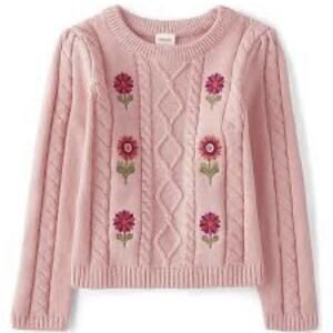 Gymboree Cable Knit Sweater Girls Size 7 Pink Long Sleeve Round Neck embroidered